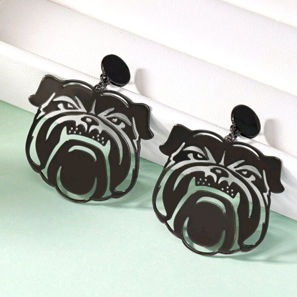 Black Bulldog Head Shapped Earrings
